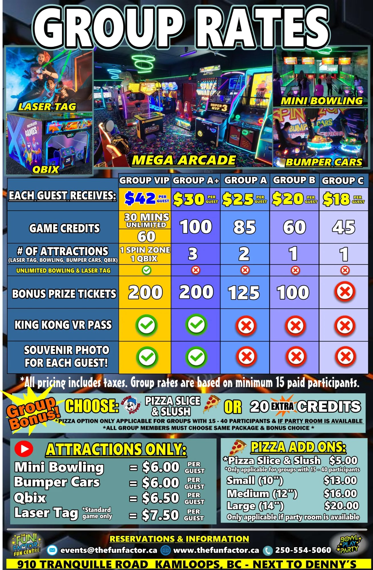 The Fun Factor Group Rates Chart